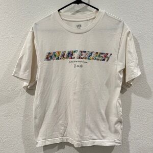 Uniqlo Billie Eilish X Takashi Murakami White Floral Spellout T Shirt Top XS
